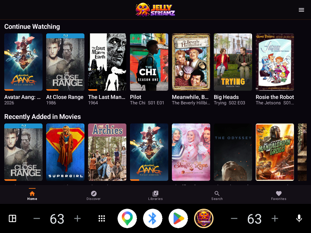 JellyStreamz Home screen on Android Auto