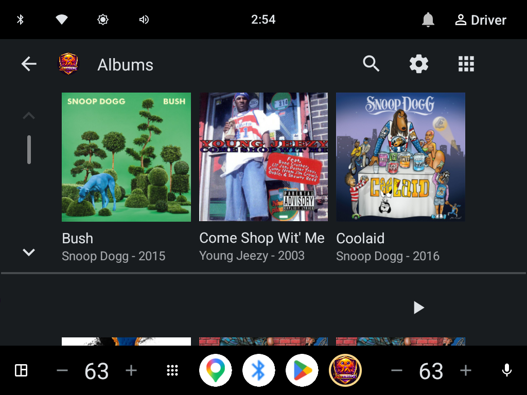 JellyStreamz Albums screen on Android Auto