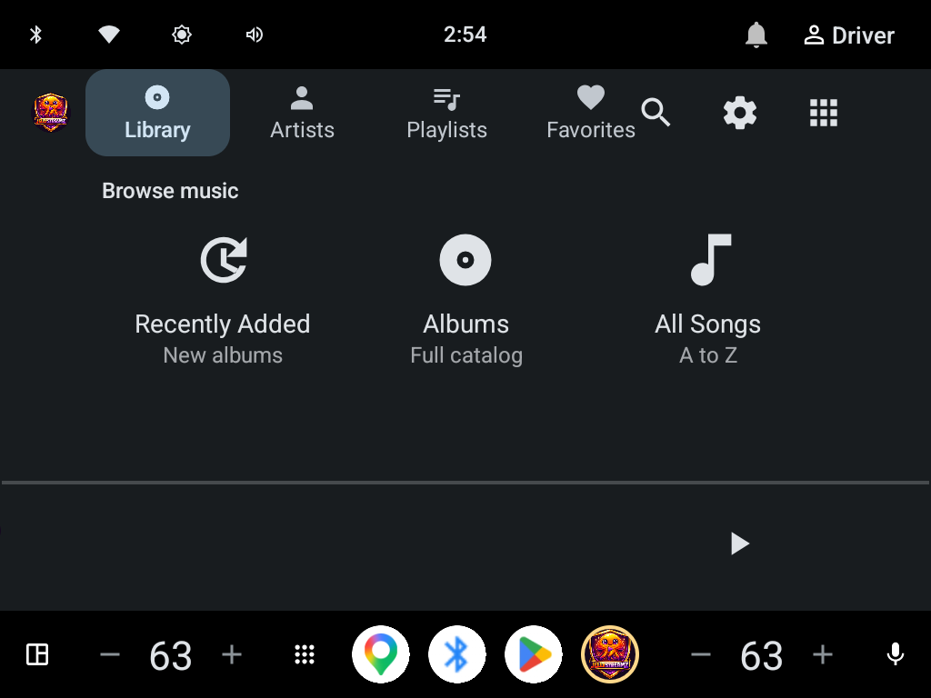 JellyStreamz Music Library screen on Android Auto