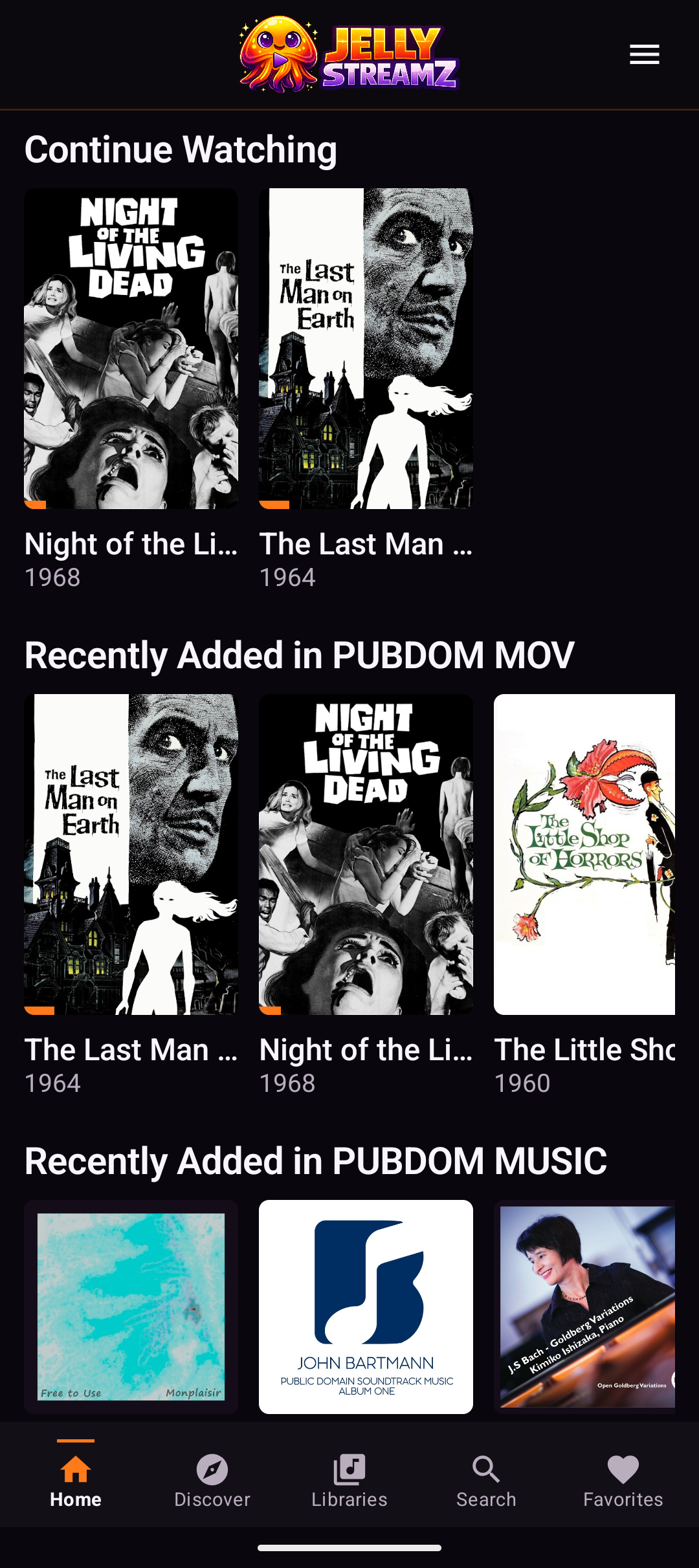 JellyStreamz Home screen on Android phone