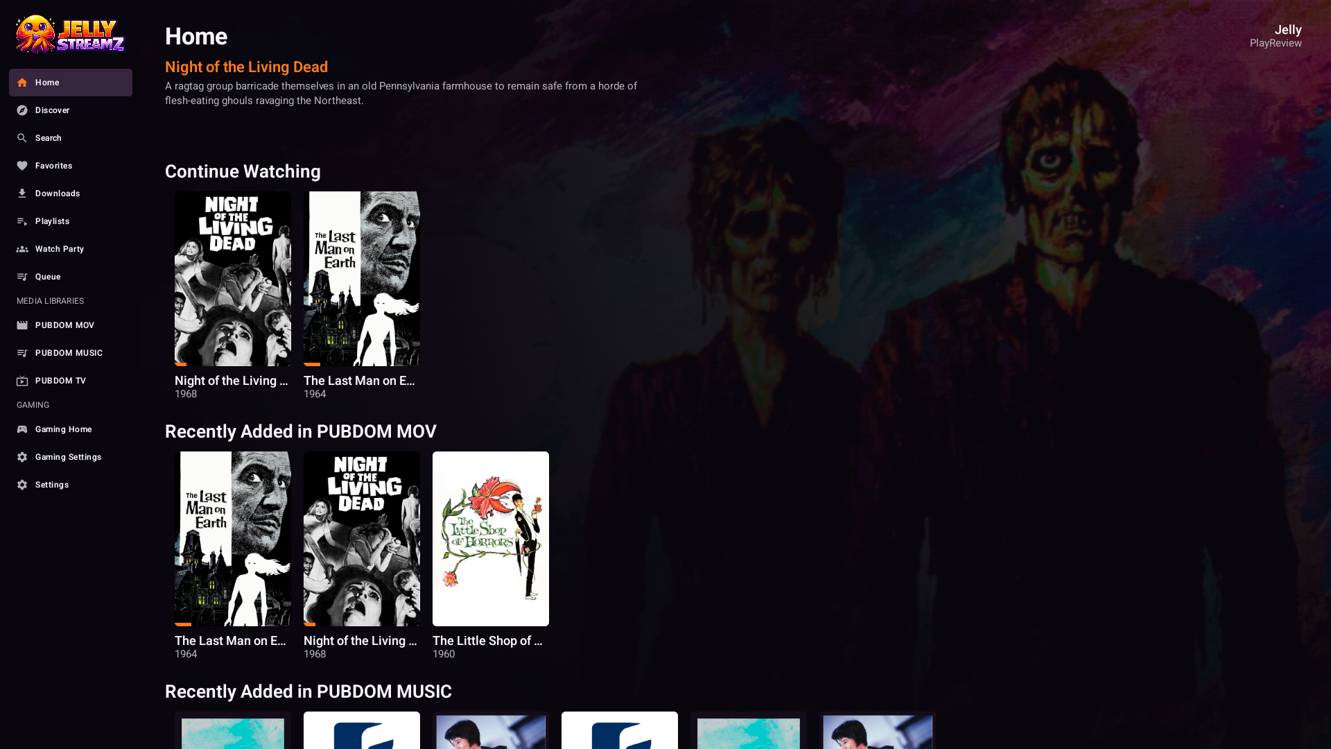JellyStreamz Home screen on Android TV and Shield