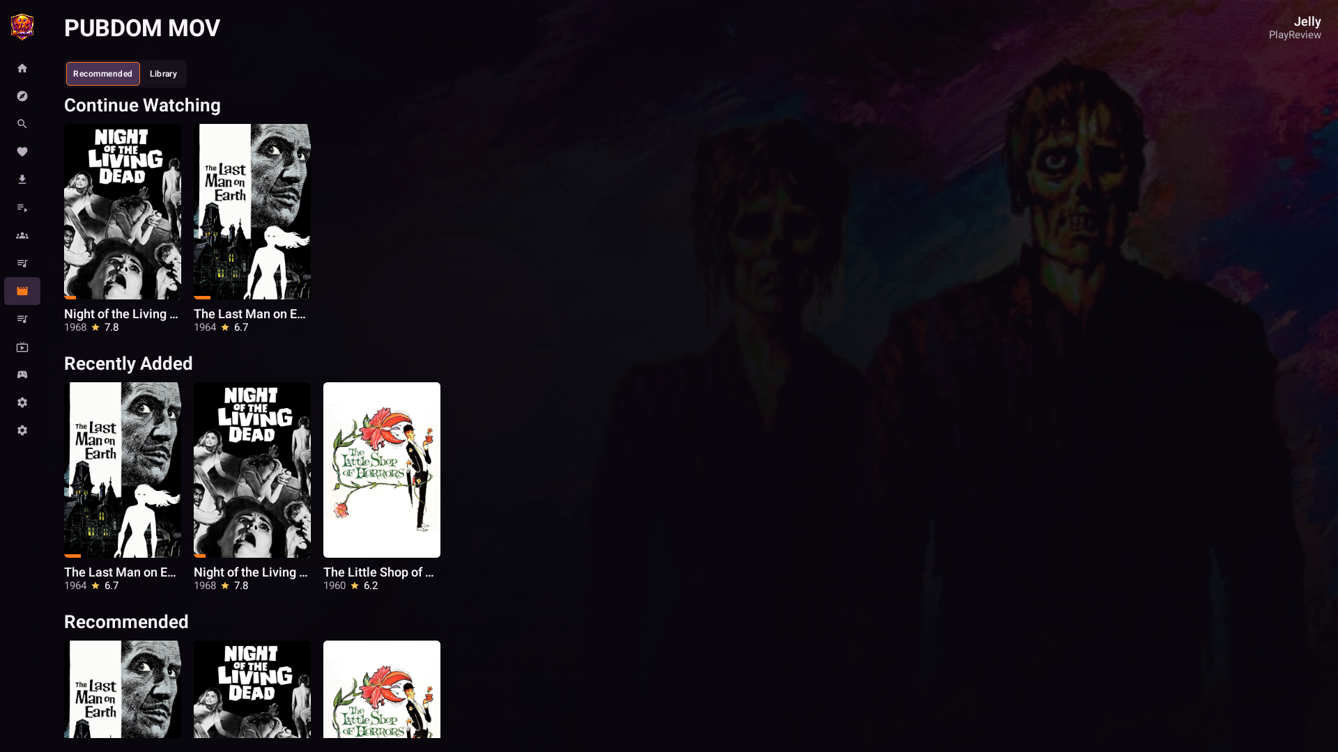 JellyStreamz Movies Recommended screen on Android TV and Shield