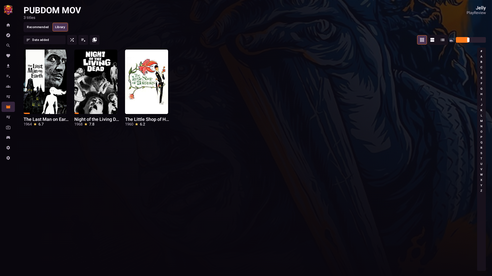 JellyStreamz Movie Library screen on Android TV and Shield