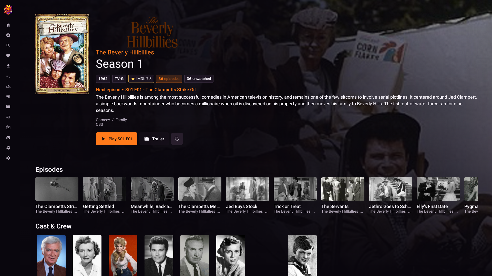 JellyStreamz Season Episodes screen on Android TV and Shield