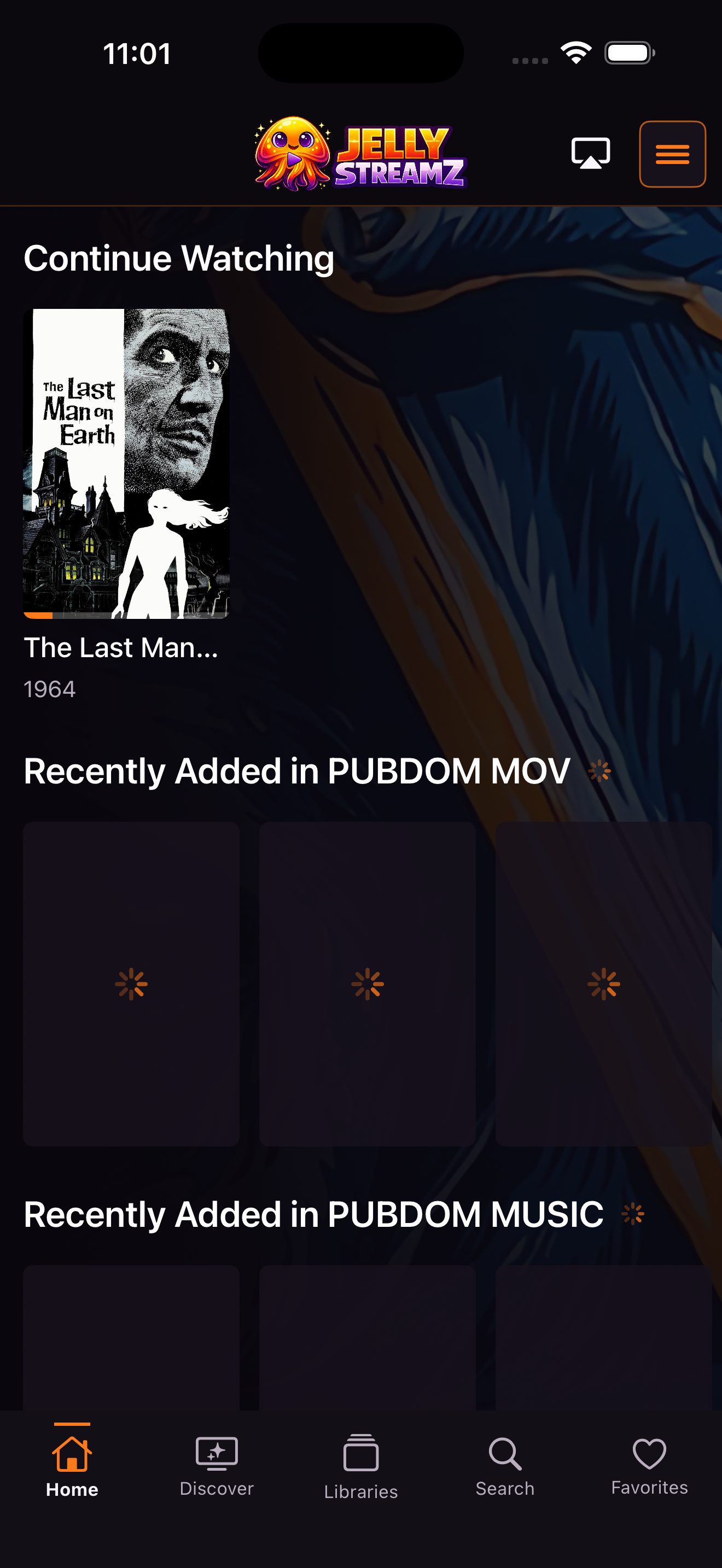 JellyStreamz home screen on iPhone
