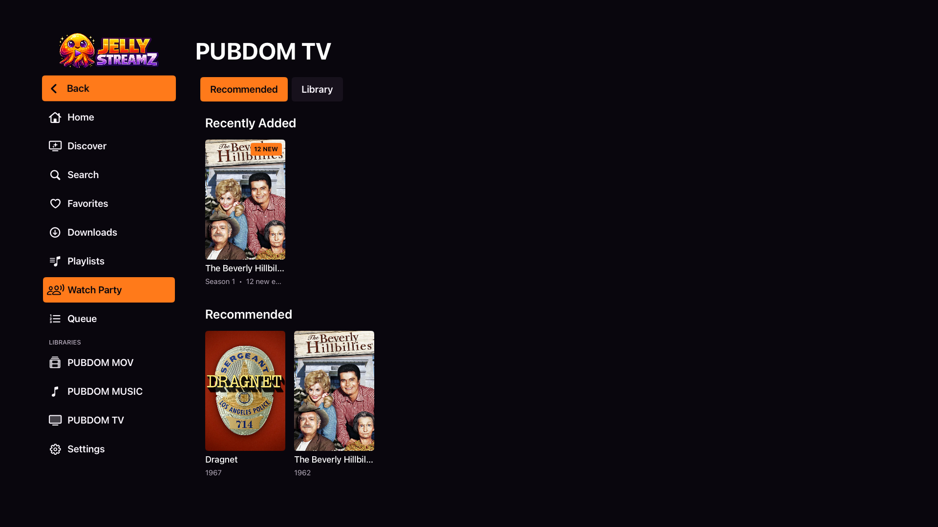JellyStreamz TV Recommended screen on Apple TV