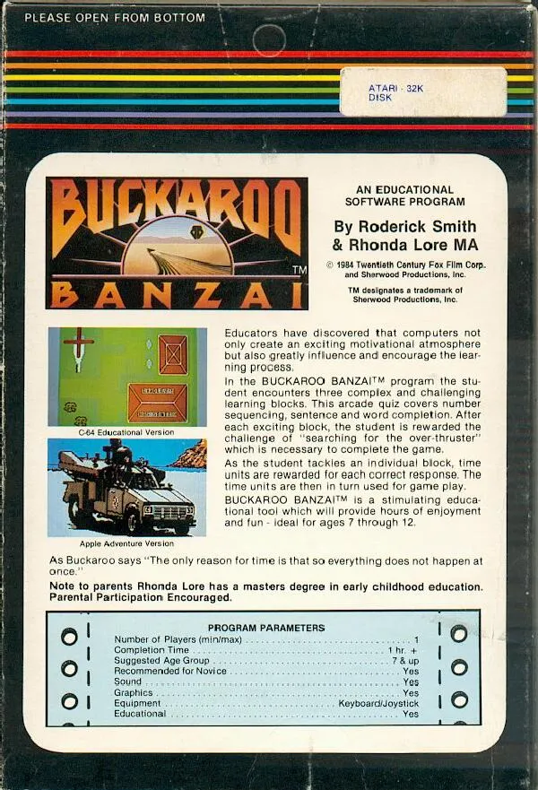 The Adventures of Buckaroo Banzai: Across the 8th Dimension! box back