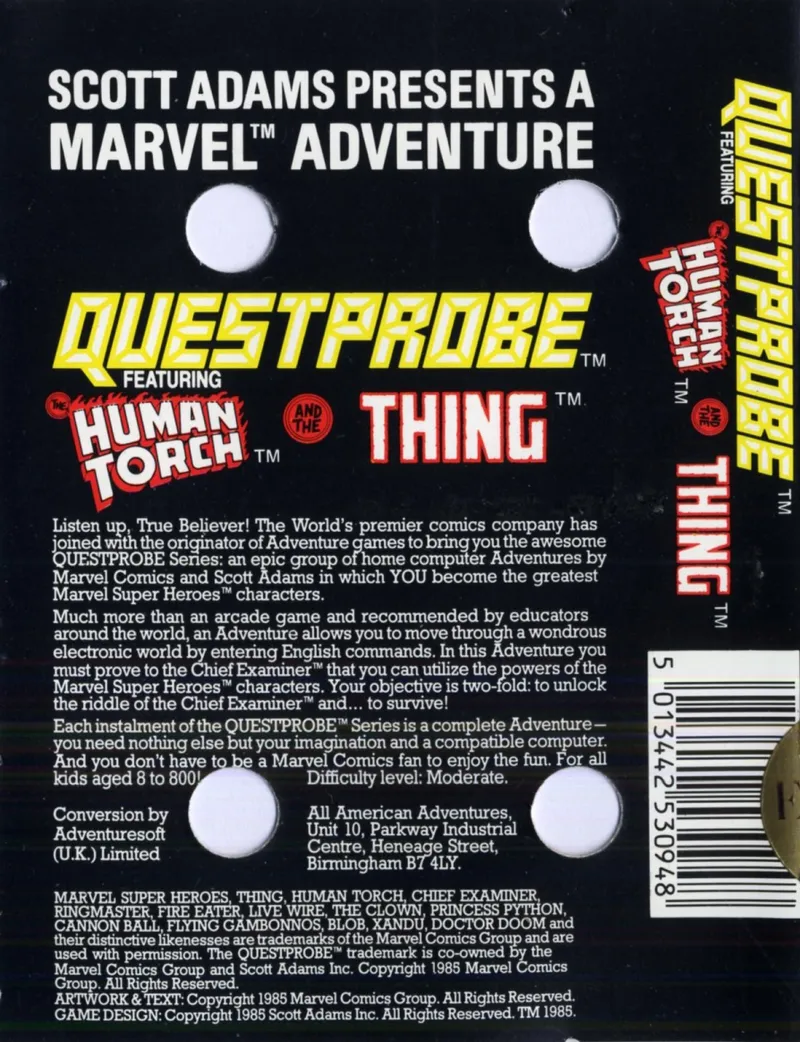 Questprobe featuring The Human Torch and The Thing box back