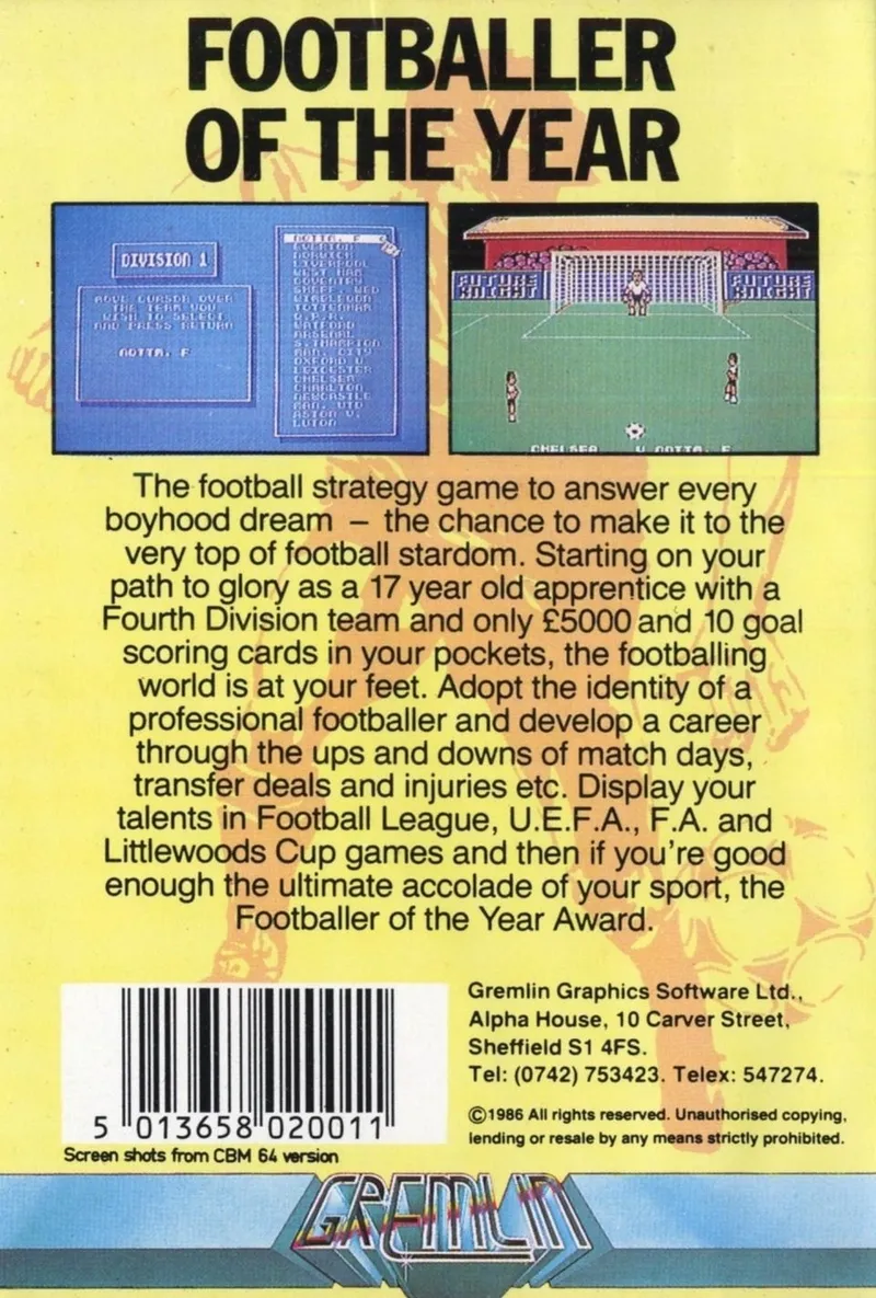 Footballer of the Year box back