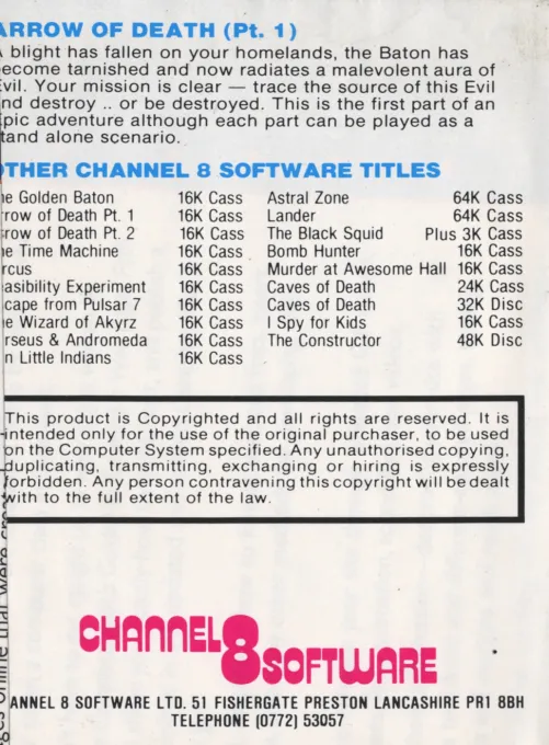 Arrow of Death Part 1 box back