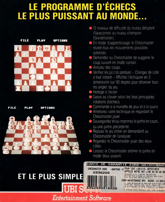 The Chessmaster 2000 box back