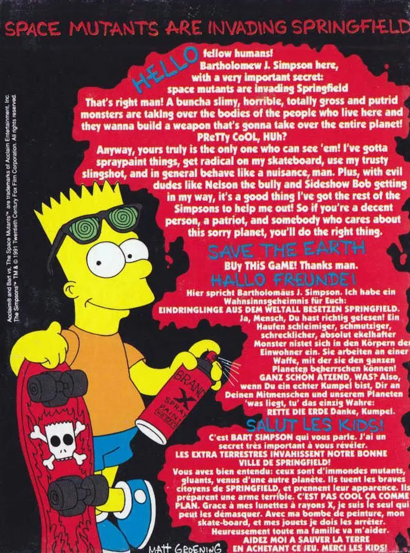 The Simpsons: Bart vs. the Space Mutants box back