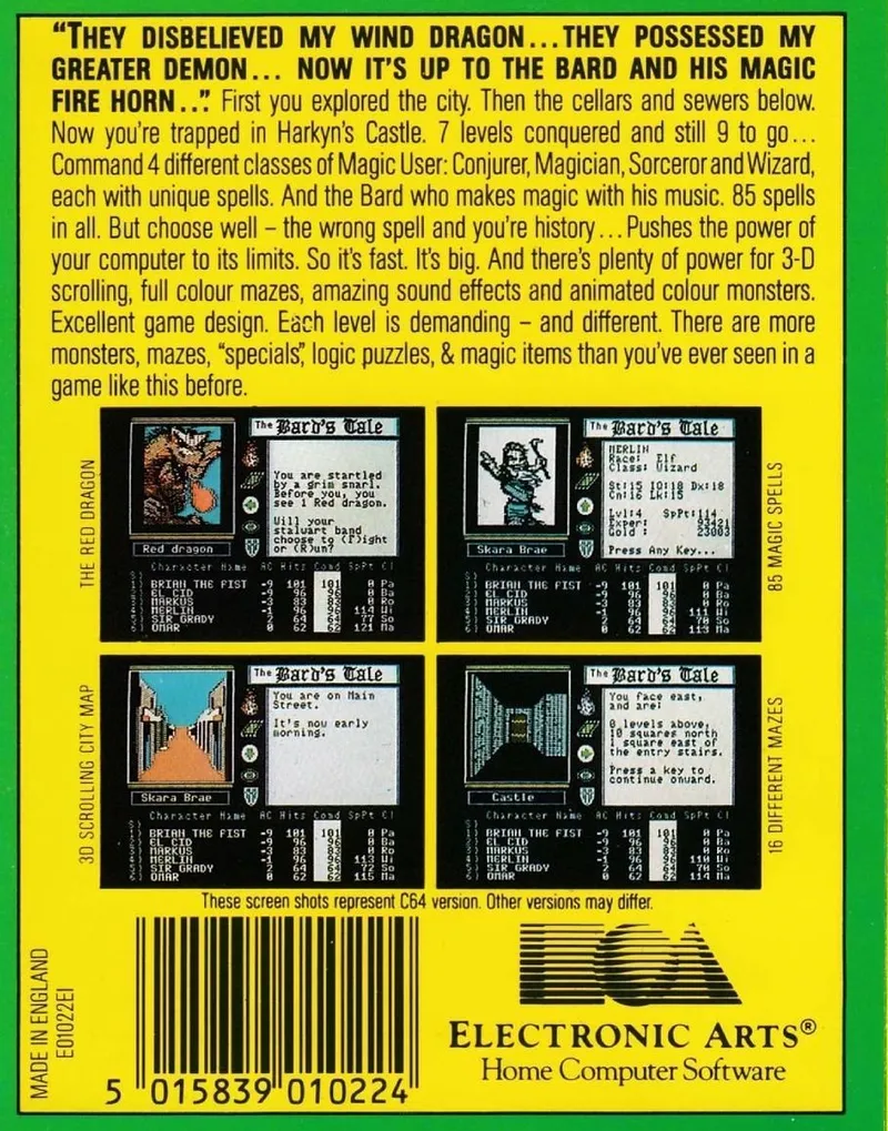 The Bard's Tale: Tales of the Unknown box back