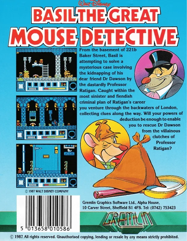 Basil the Great Mouse Detective box back