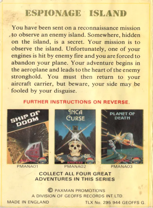 Adventure D: Espionage Island box back