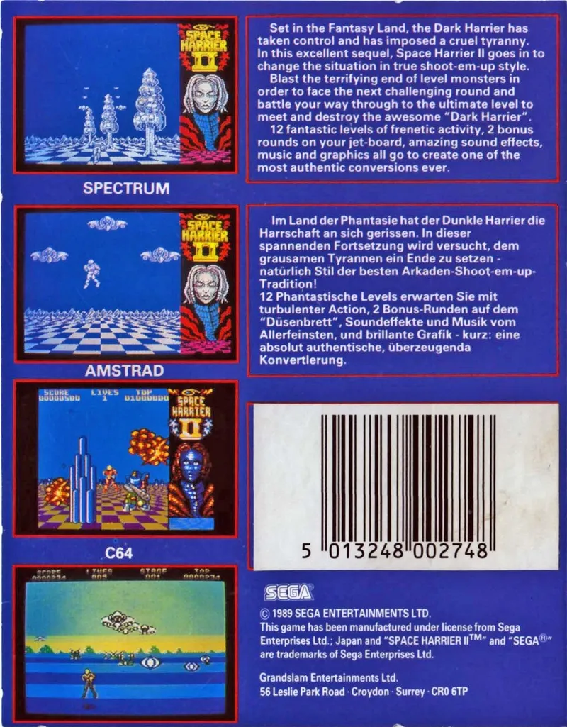 Space Harrier II box back