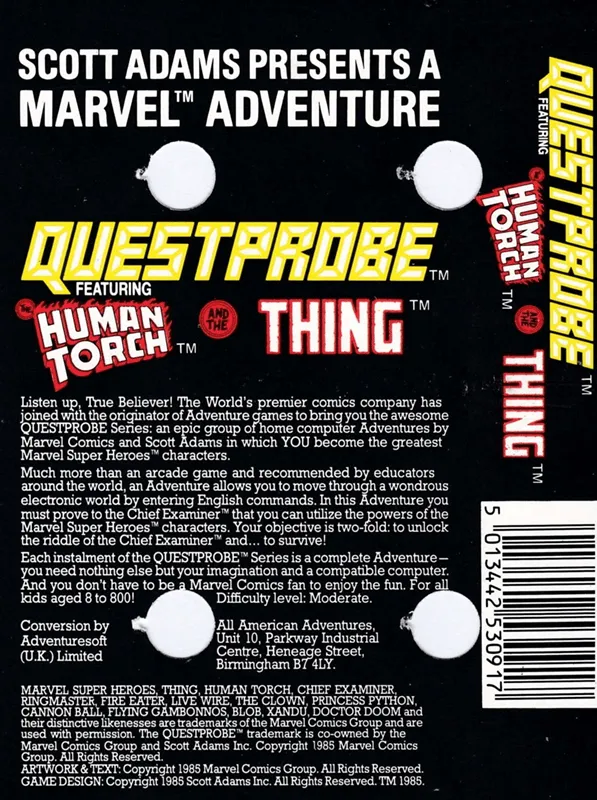 Questprobe 3: The Human Torch and The Thing box back
