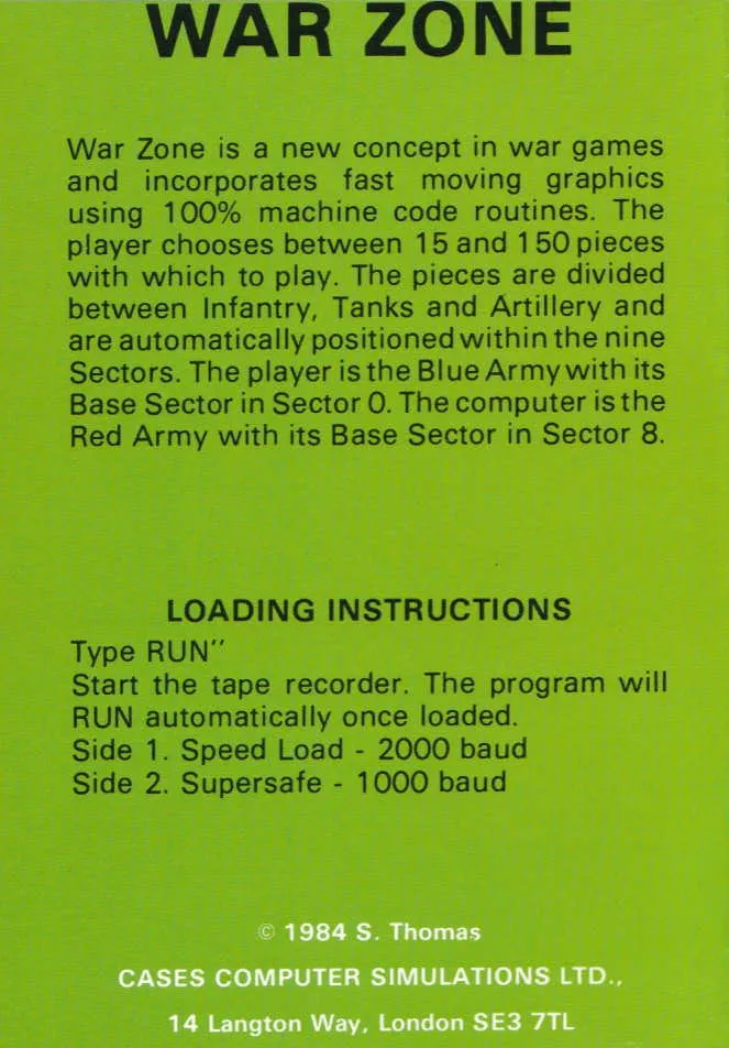 War Zone box back