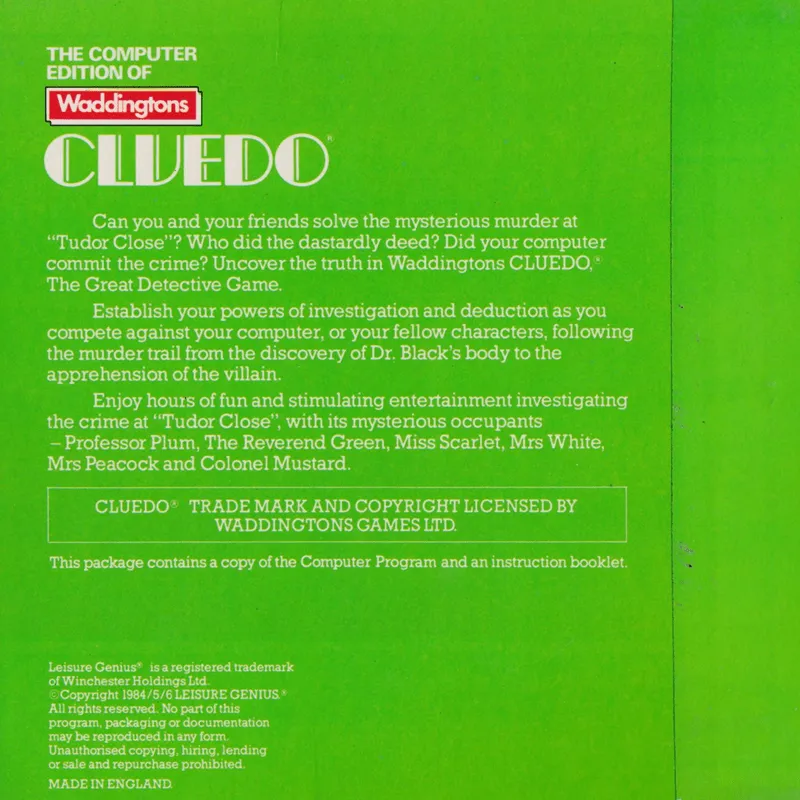 Cluedo box back
