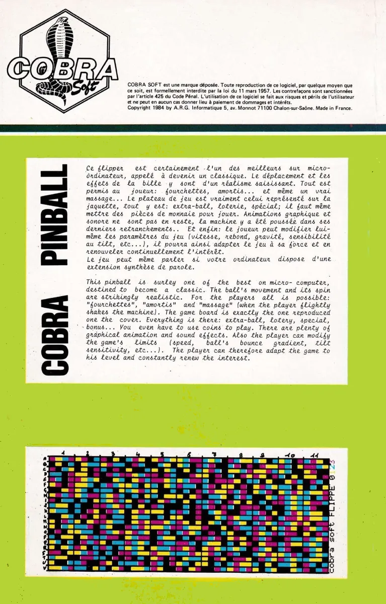 Cobra Pinball box back