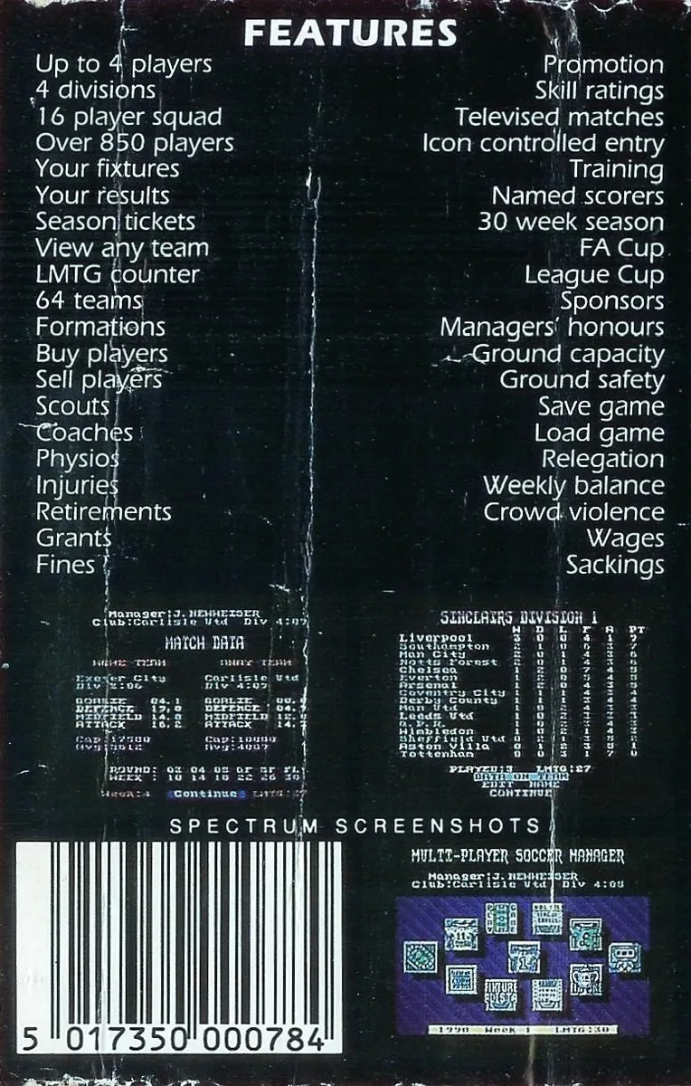 Multi Player Soccer Manager box back