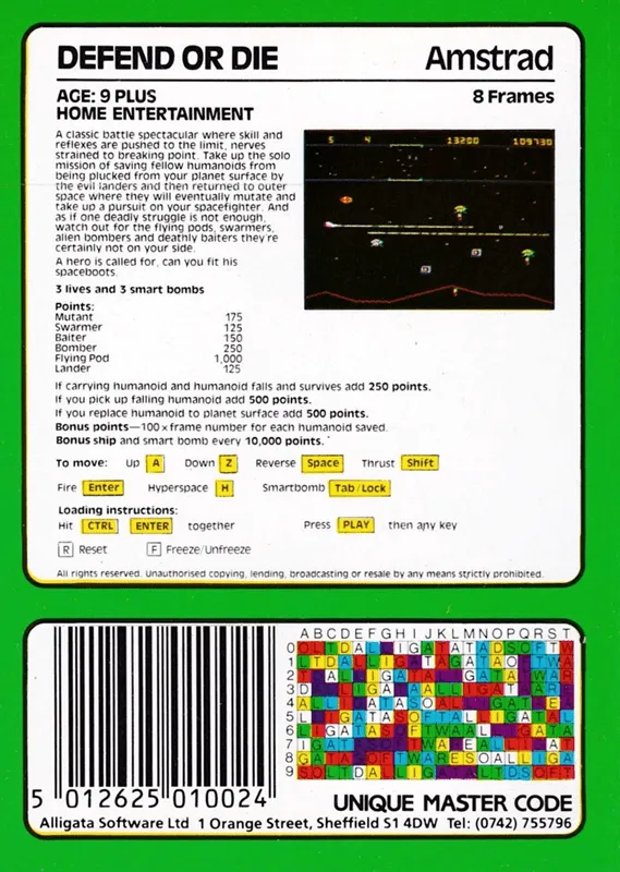 Defend or Die box back