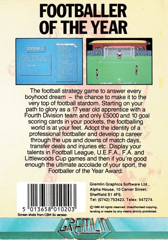 Footballer of the Year box back
