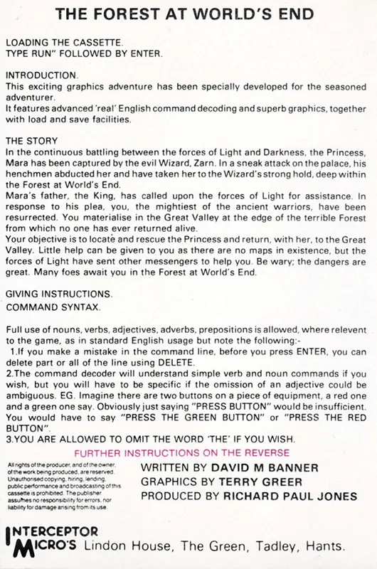 Forest at the World's End box back