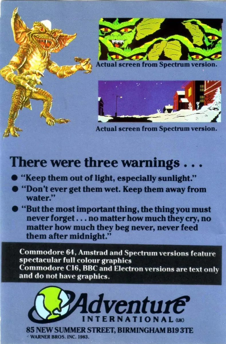 Gremlins: The Adventure box back