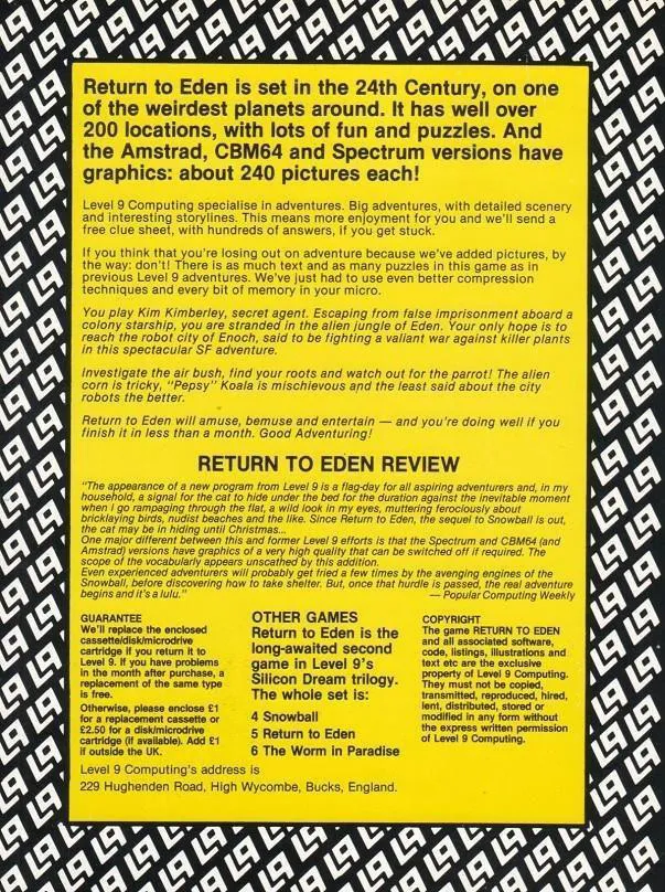 Return to Eden box back