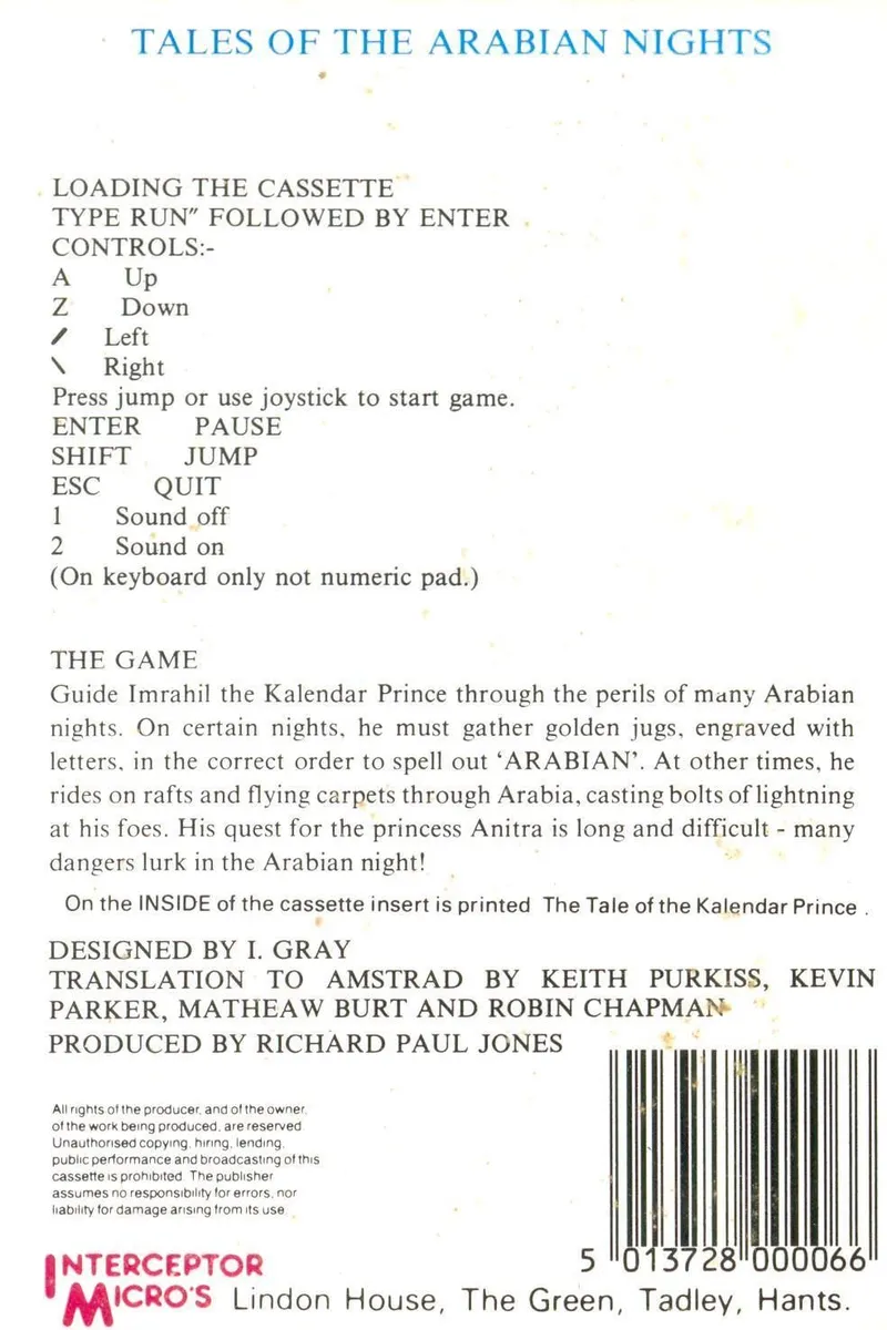 Tales of the Arabian Nights box back