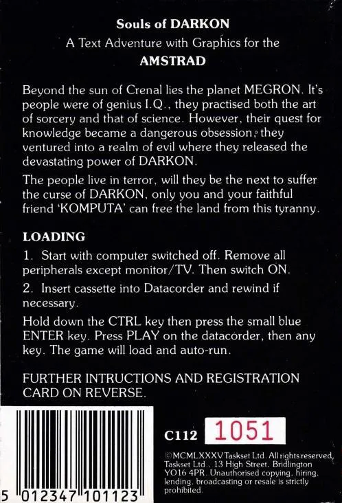 Souls of Darkon box back