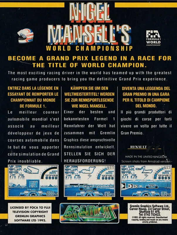 Nigel Mansell's World Championship box back