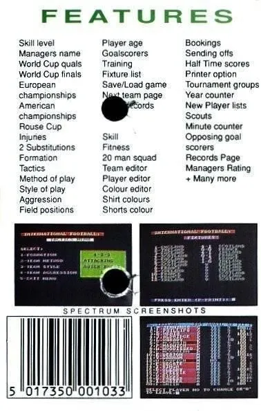 International Football box back