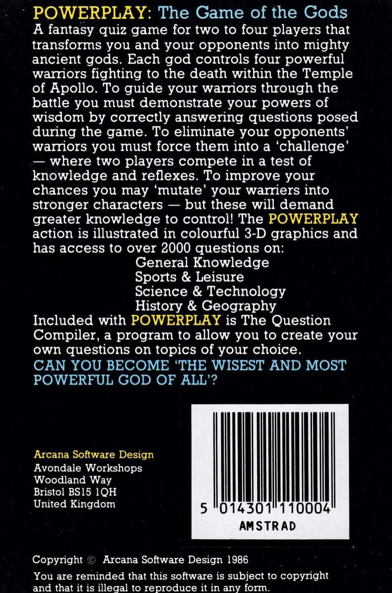 Powerplay: The Game of the Gods box back