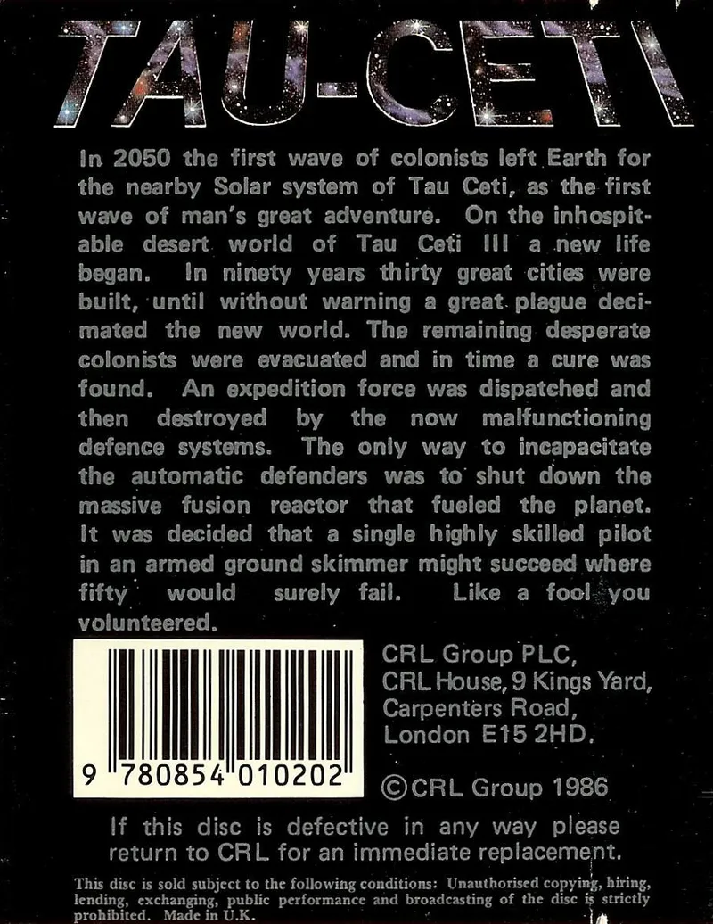 Tau Ceti: Special Edition box back