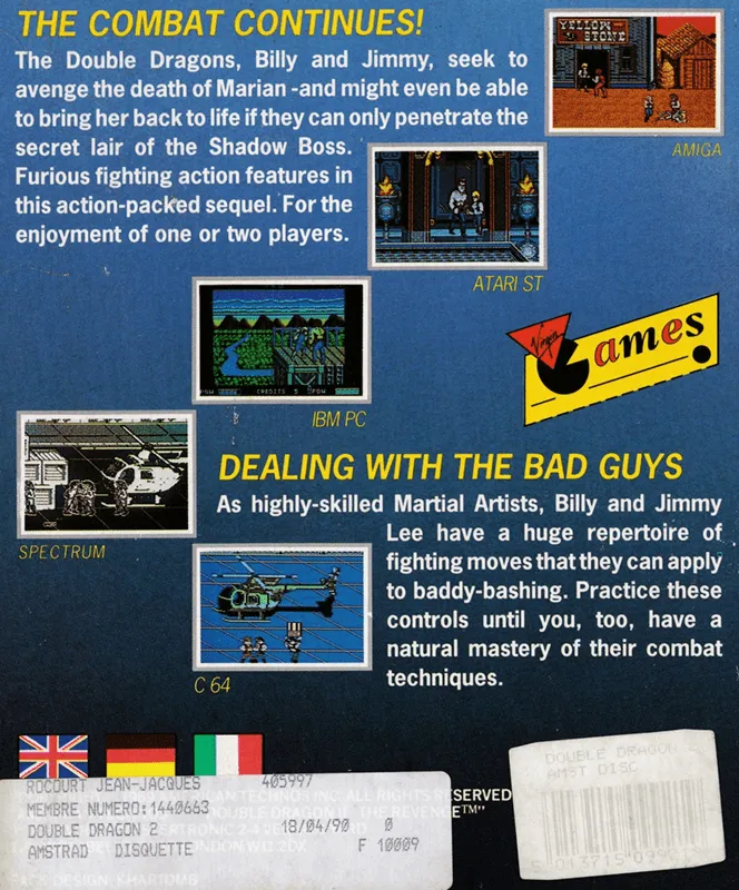 Double Dragon II: The Revenge (Dro Soft) box back