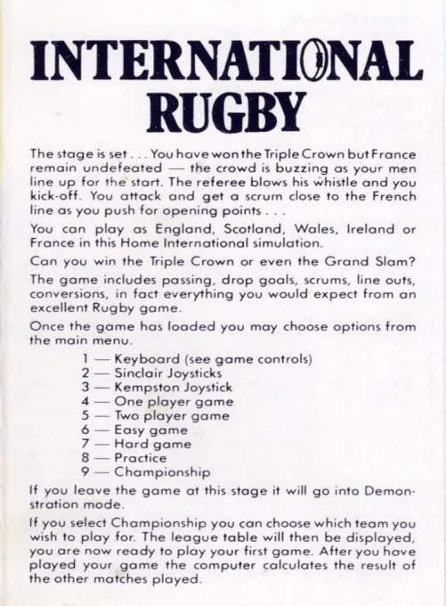 International Rugby box back