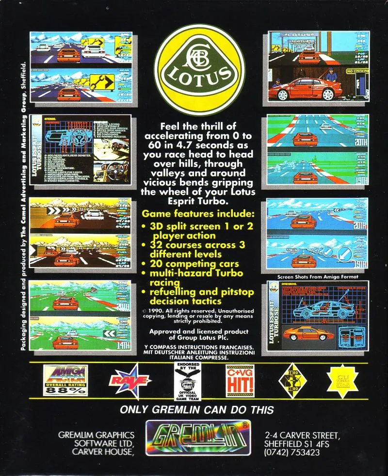Lotus Esprit Turbo Challenge box back