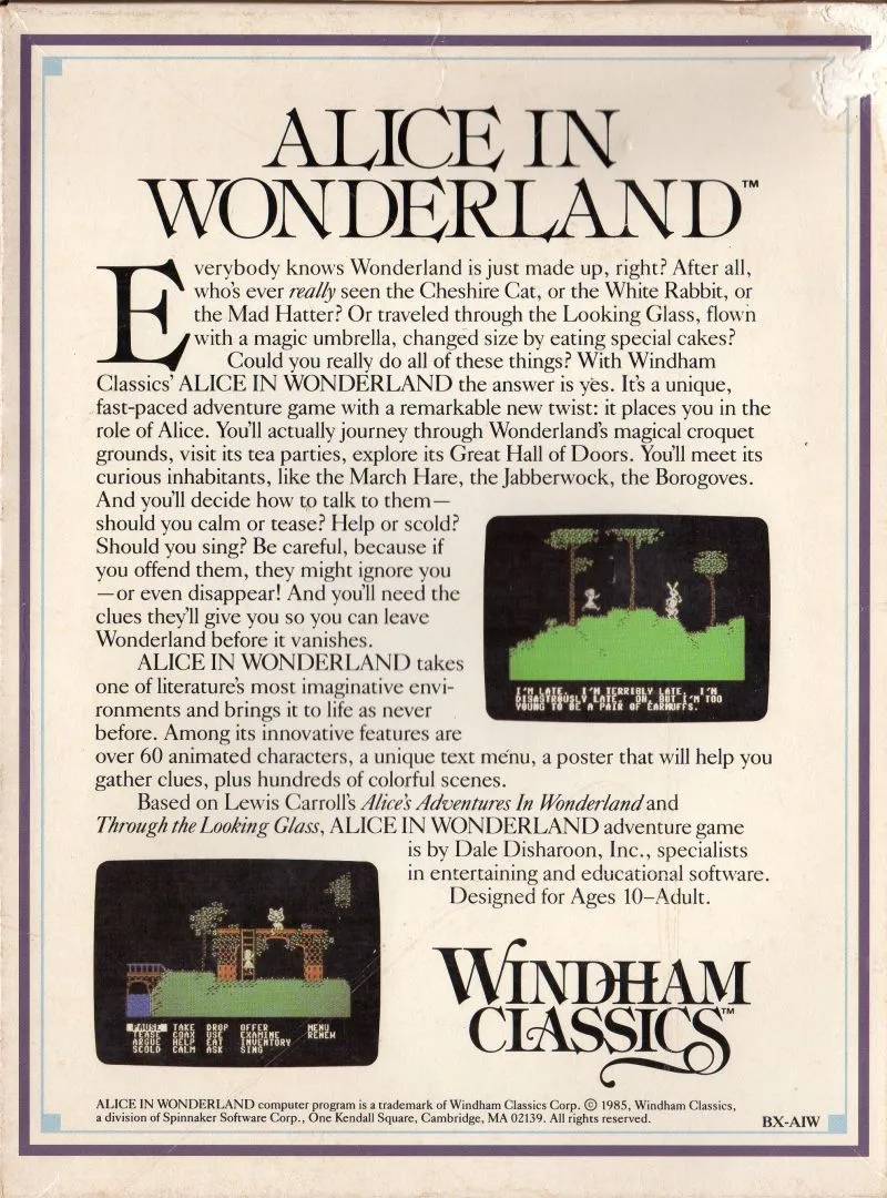 Alice in Wonderland box back