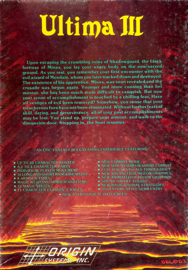 Ultima III: Exodus box back