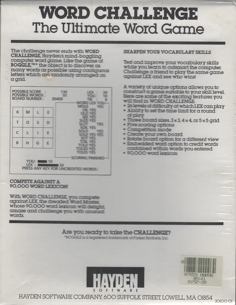 Word Challenge box back