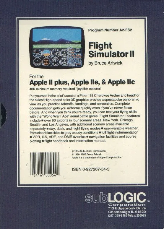 Flight Simulator II box back