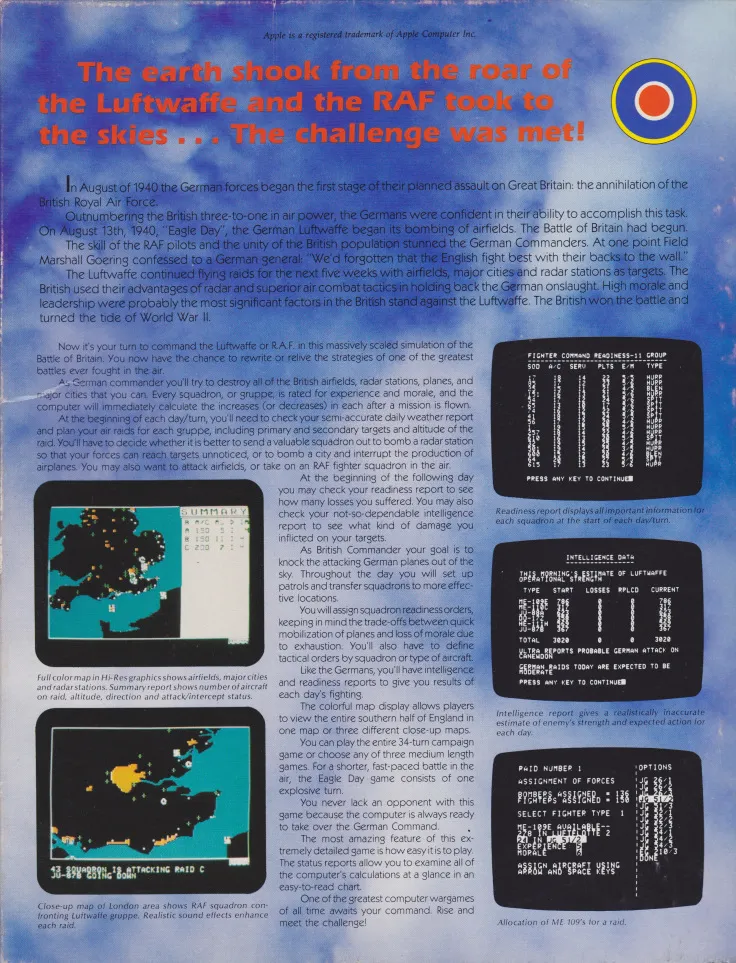Fighter Command: The Battle of Britain box back