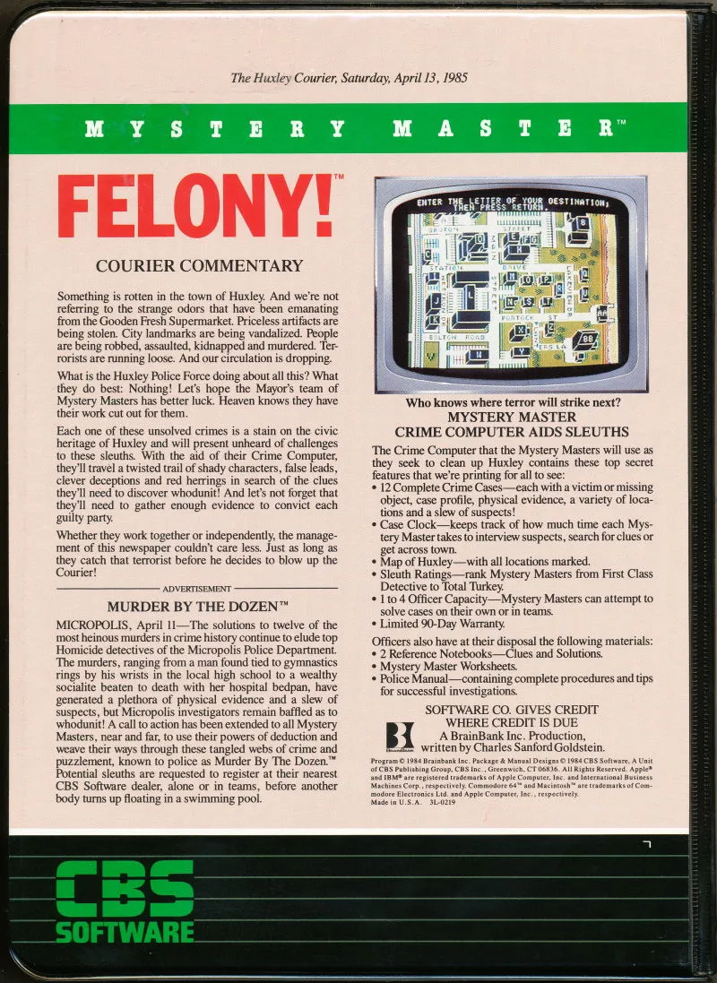 Mystery Master: Felony! box back