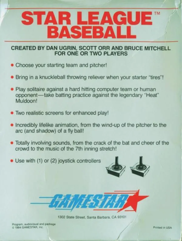 Star League Baseball box back
