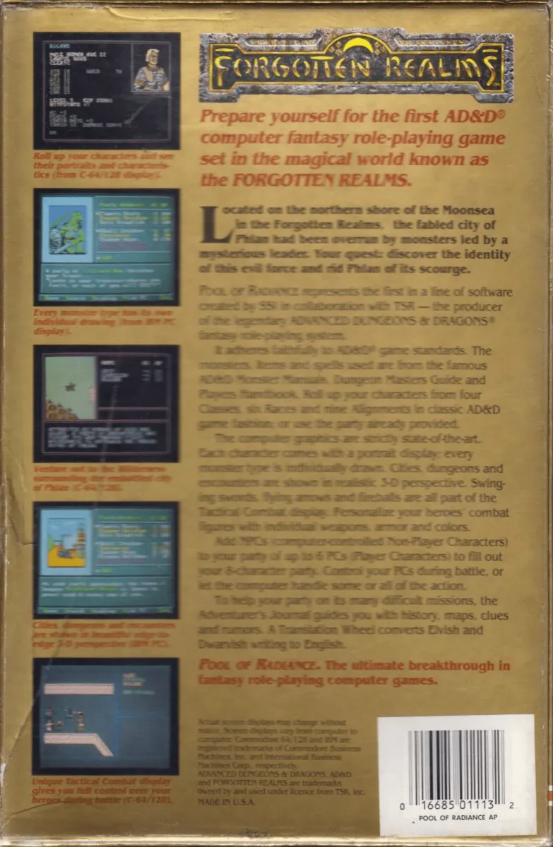 Pool of Radiance v1.1 box back