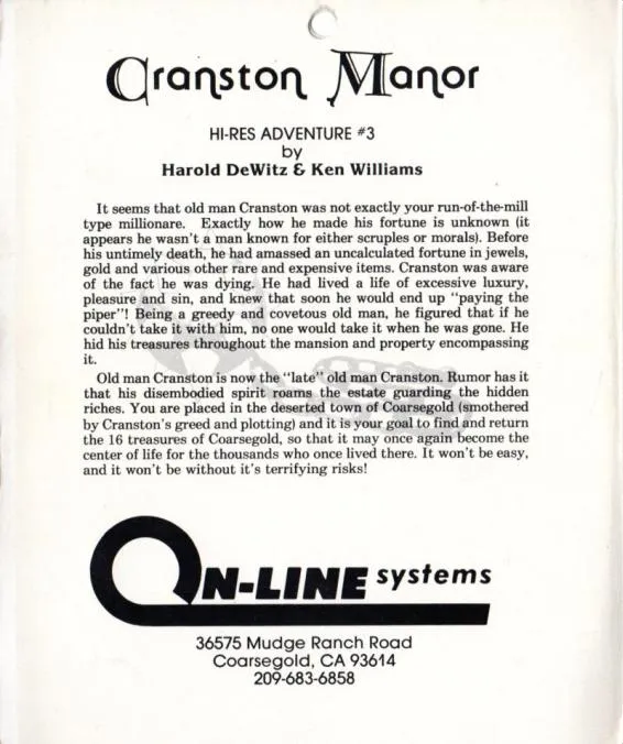 Cranston Manor box back