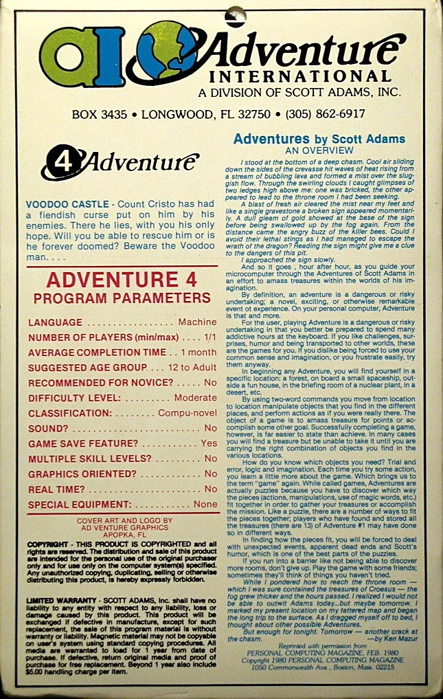 Voodoo Castle box back