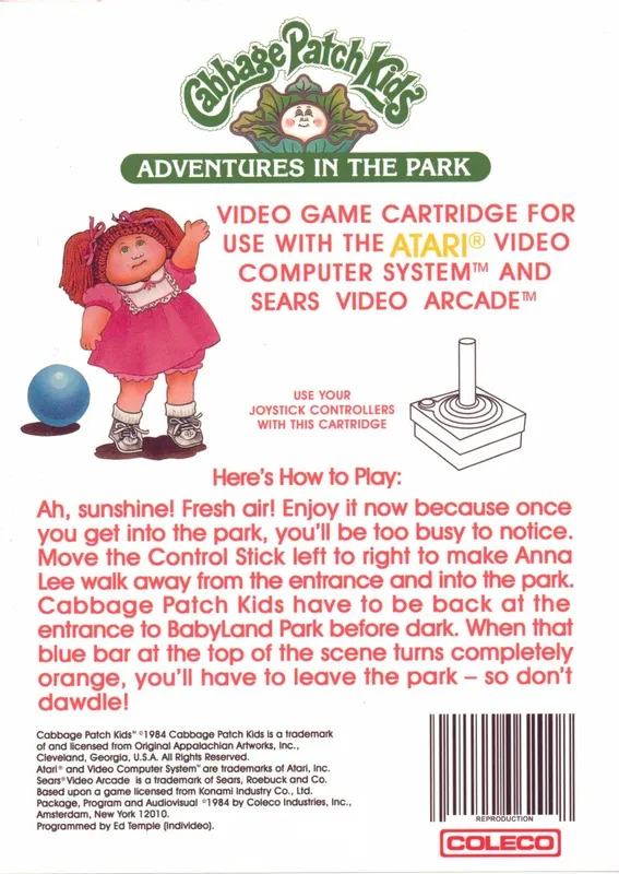 Cabbage Patch Kids: Adventures in the Park box back
